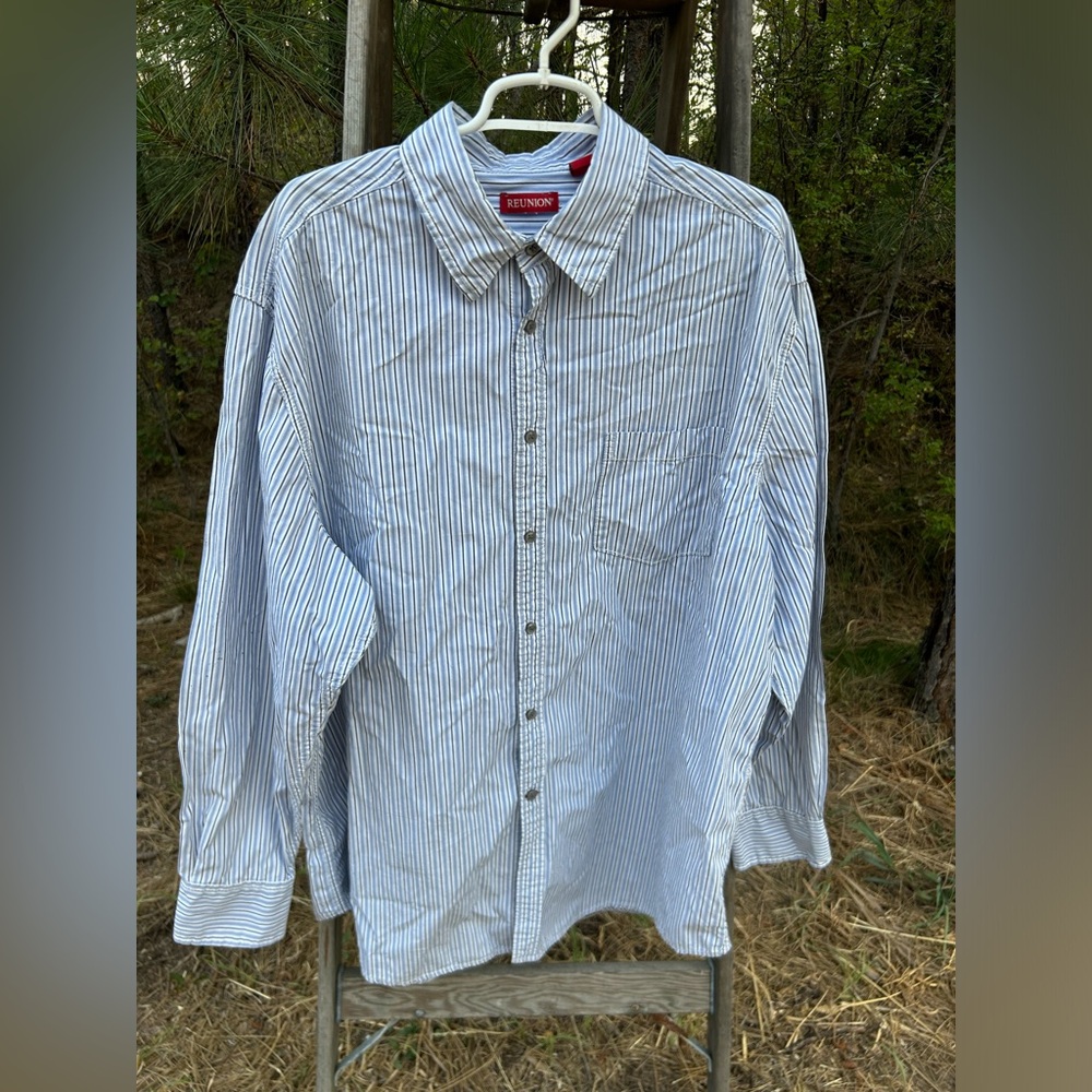 Reunion XXL cotton blue pinstripe button down shirt